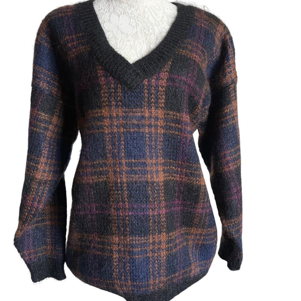 Vintage Paul Harris Mohair Blend Plaid Sweater M Dark Academia Fall Photos - Picture 1 of 10